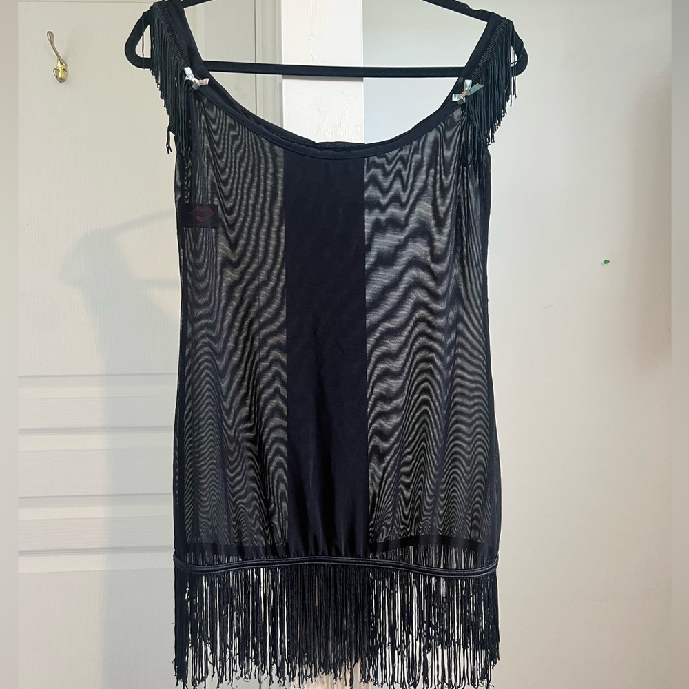 Black Fringe Sleeveless Dress